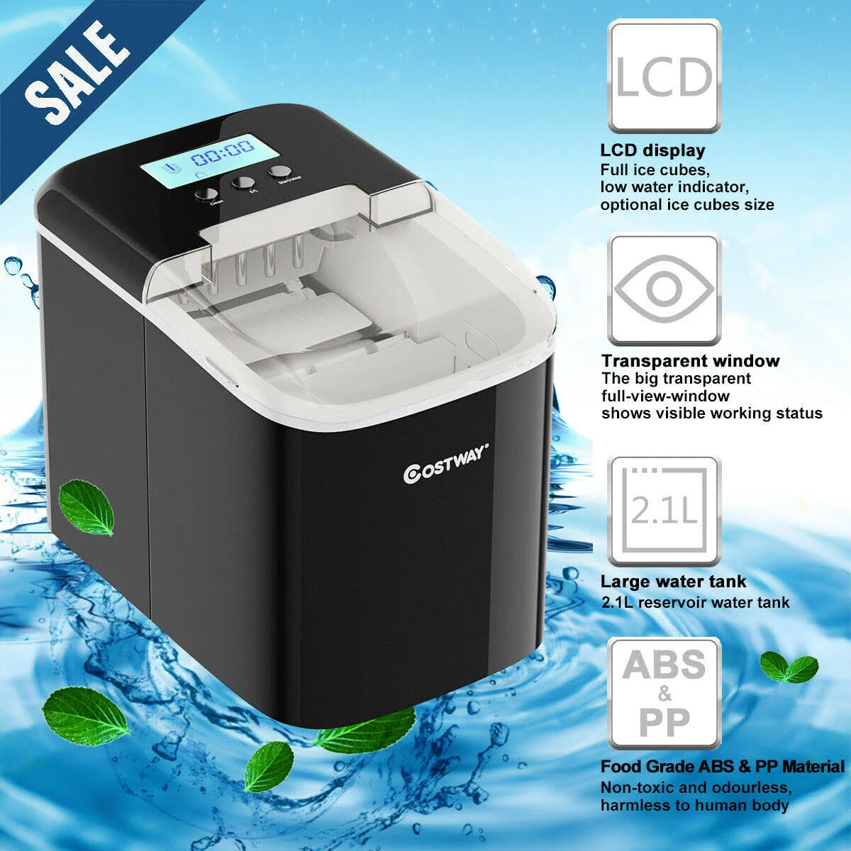 Black Countertop LCD Display Ice Maker with Ice Scoop W27588
