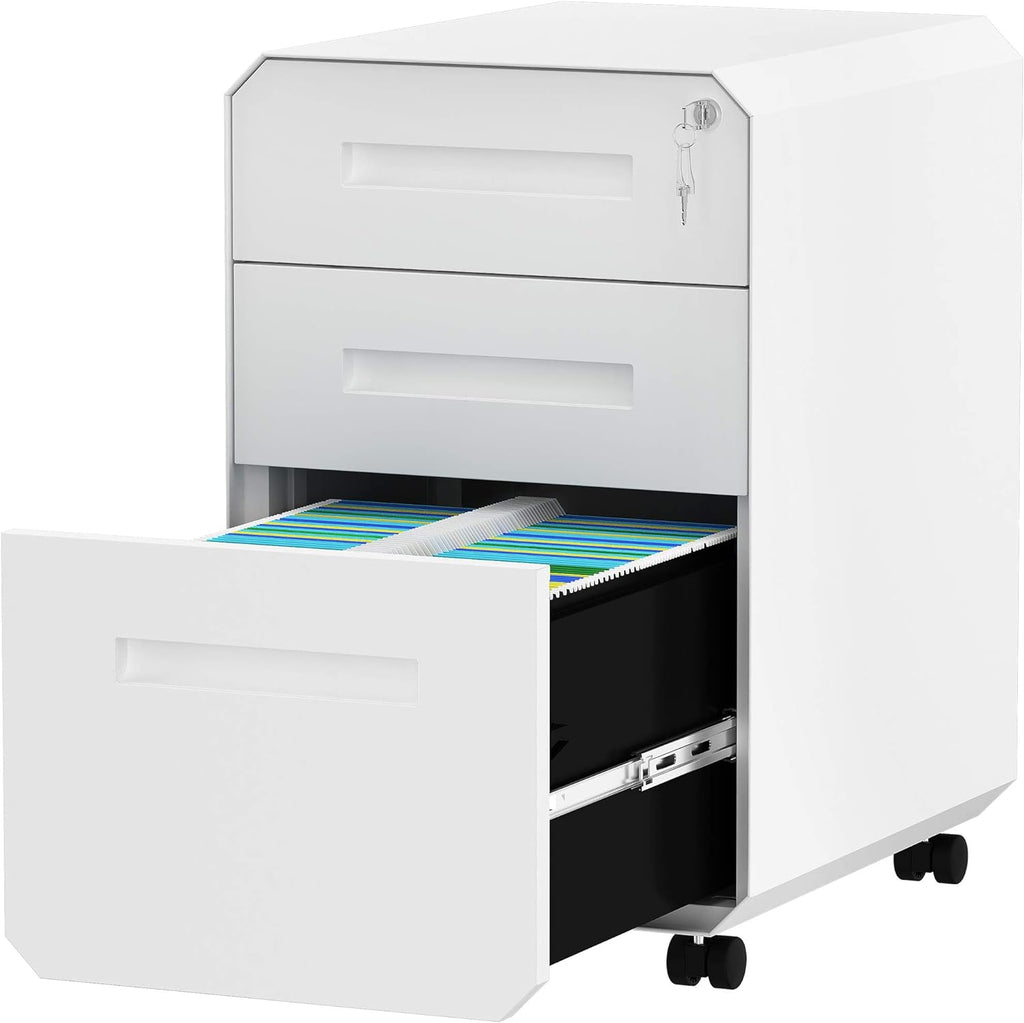 White 3-Drawer Metal Filing Cabinet with Lock S480