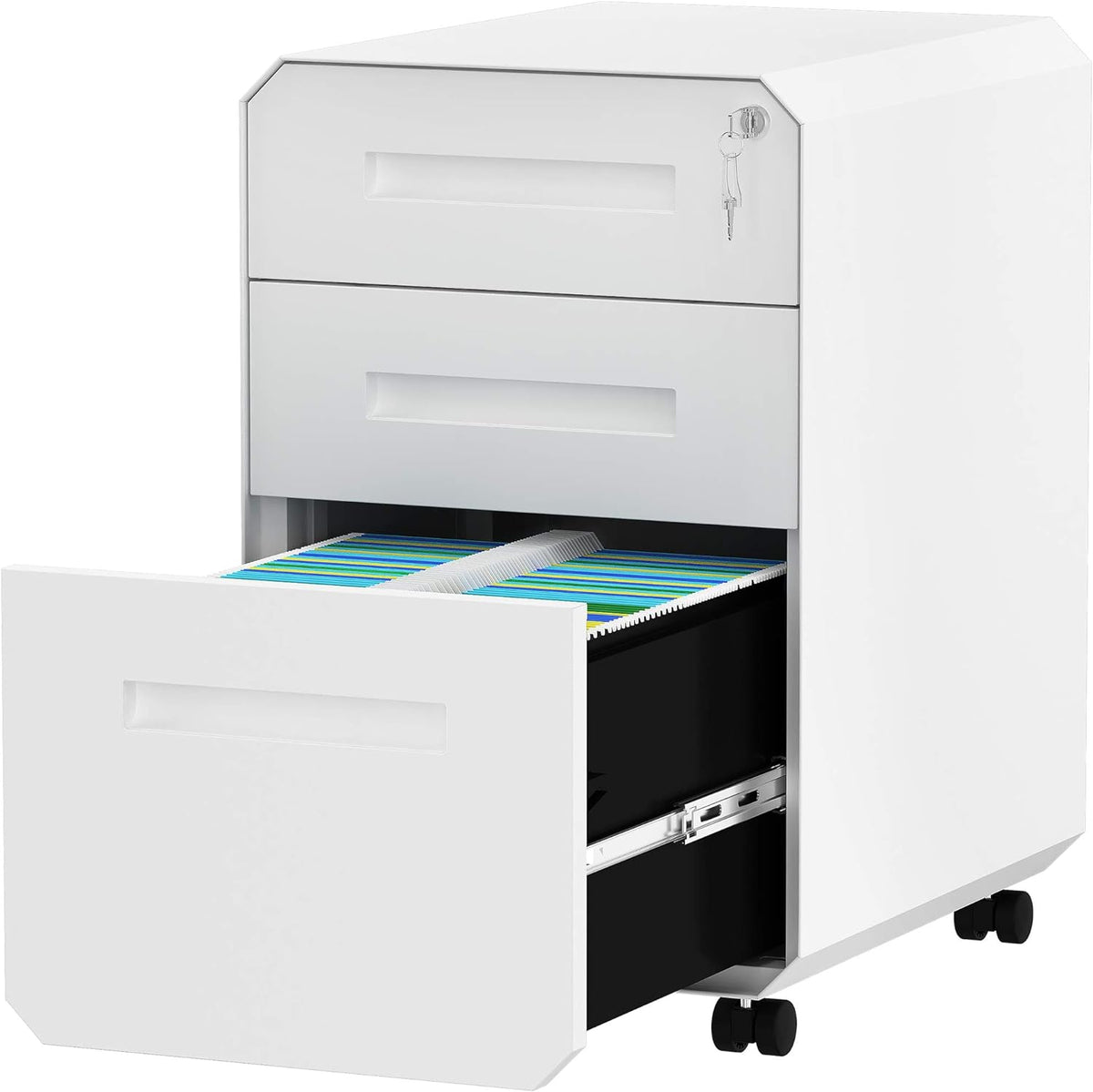 White 3-Drawer Metal Filing Cabinet with Lock S480