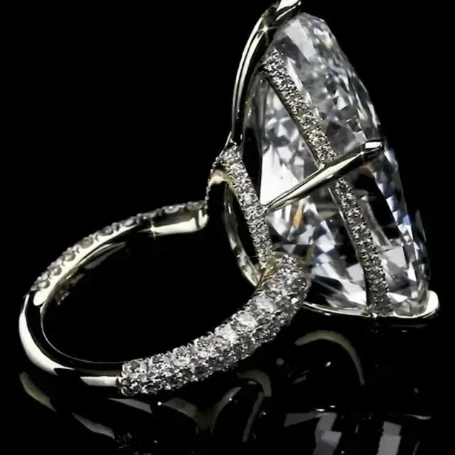 Pear Cut VVS1 Moissanite Hidden Halo Engagement Ring 14K White Gold Plated G269