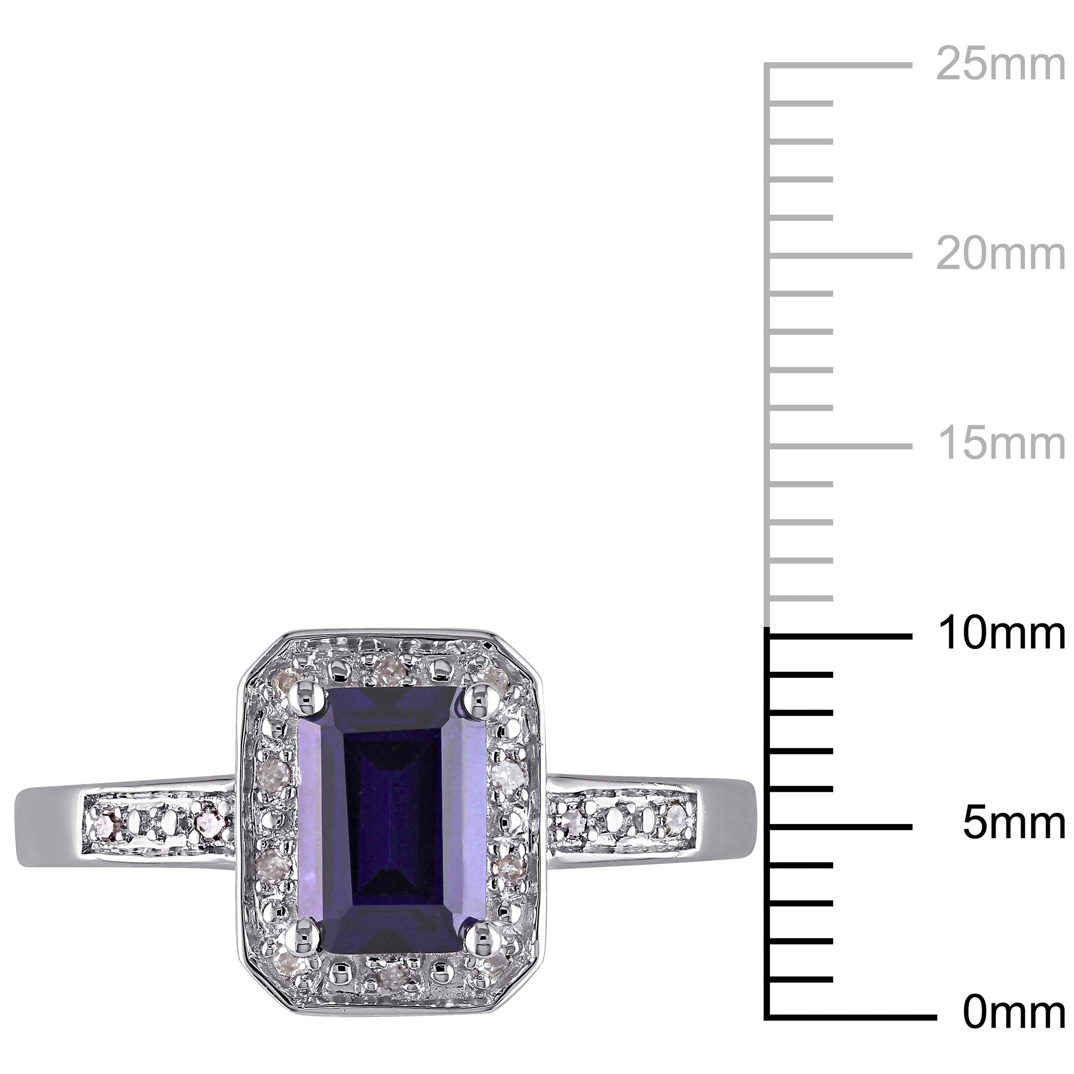 Emerald-Cut Created Blue Sapphire & Round Diamond Accent Sterling Silver Halo Ring Z262200