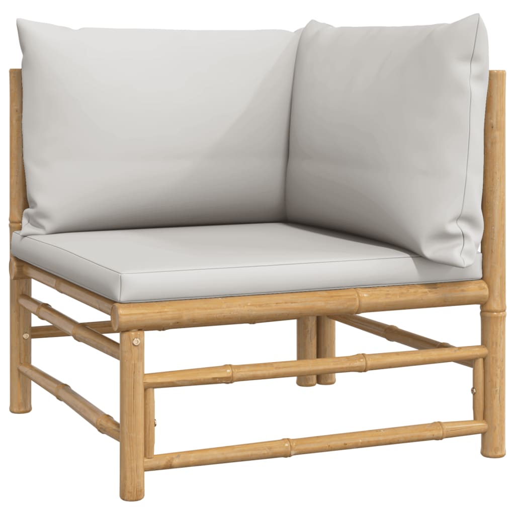Bamboo Patio Corner Sofa with Gray Cushions Y809398