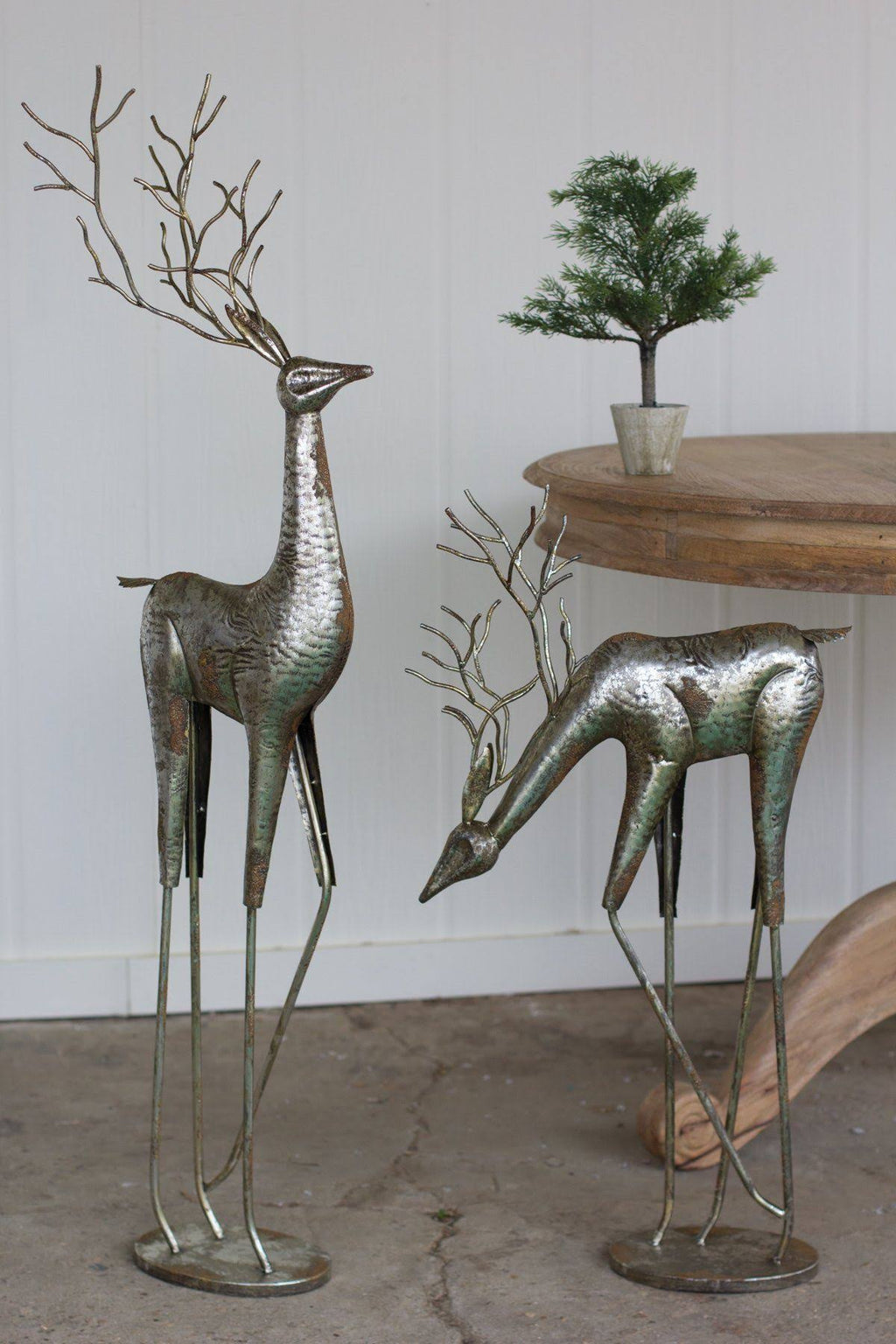 Antique Silver Metal Deer, Set of 2 E84098
