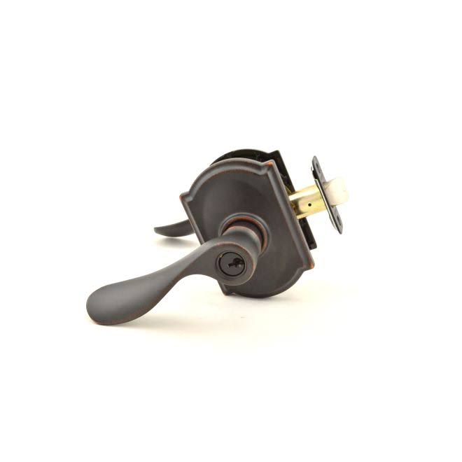 Champagne Camelot Rose Keyed Entry Lock with Latch and Strike, Aged Bronze Finish P9806