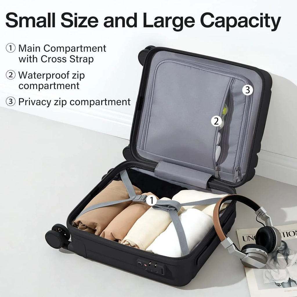 Jet Black 14 Inch Hardside Carry On Luggage B242