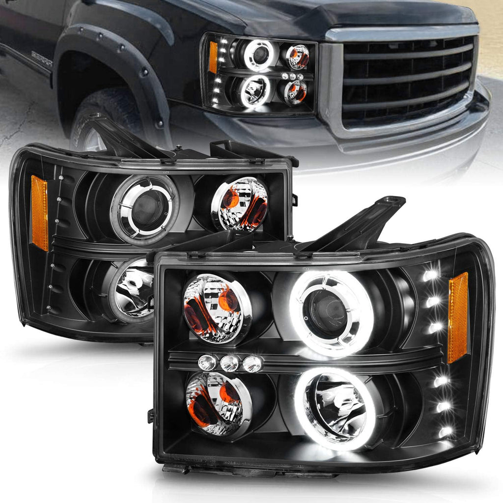 Black LED Tube Quad Projector Headlight Assembly Set W7931
