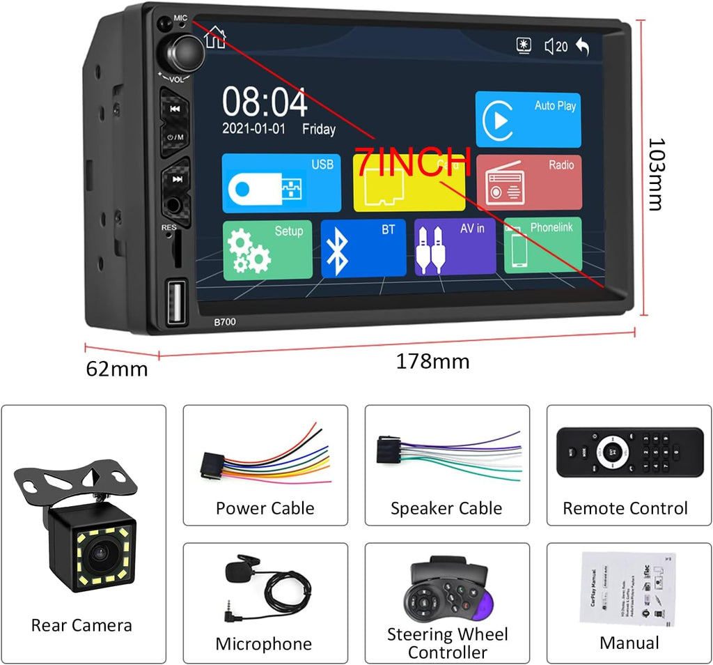7 Inch Touch Screen Car Stereo with Carplay and Android Auto O879372