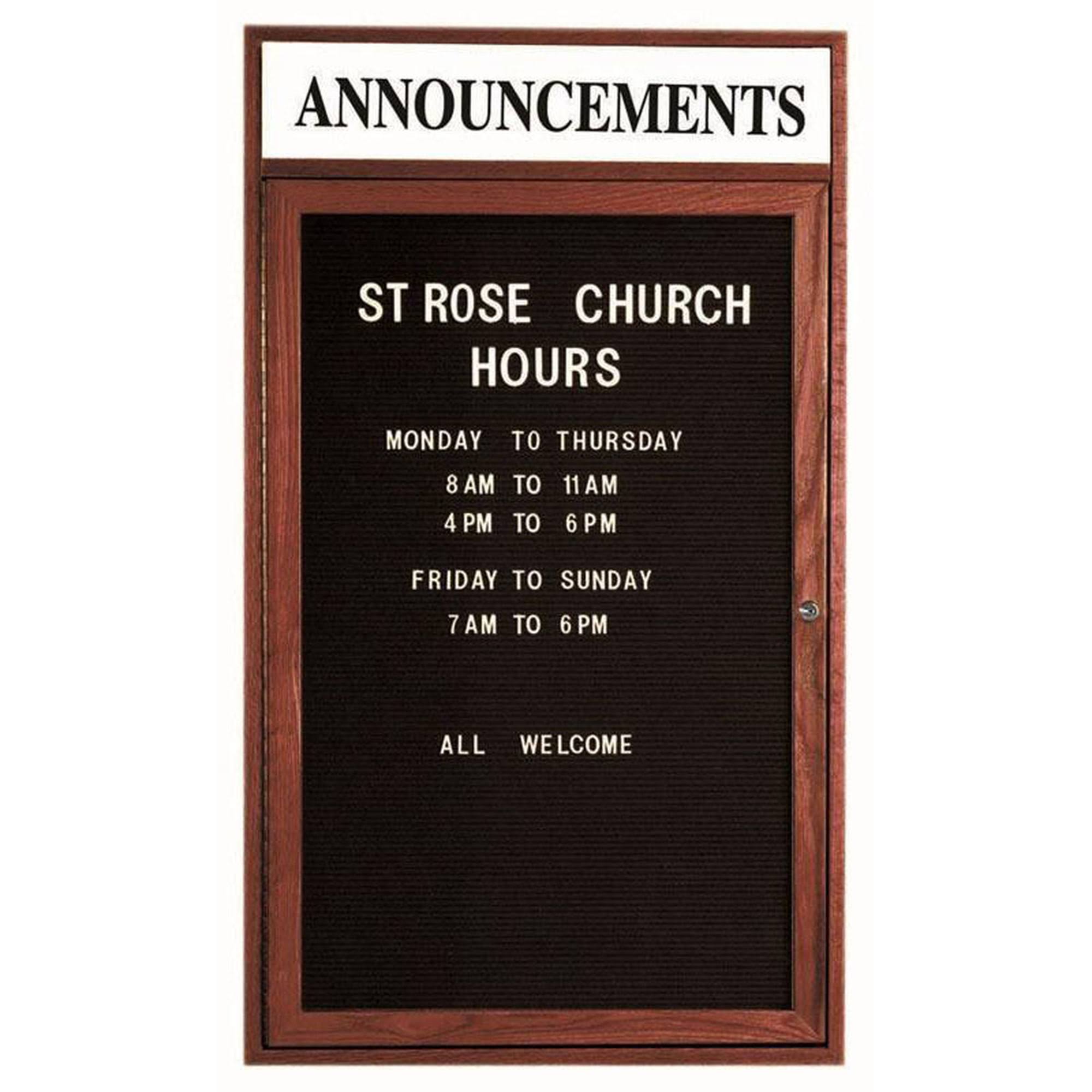 1-Door Enclosed Changeable Letter Board with Header - Cherry P799843