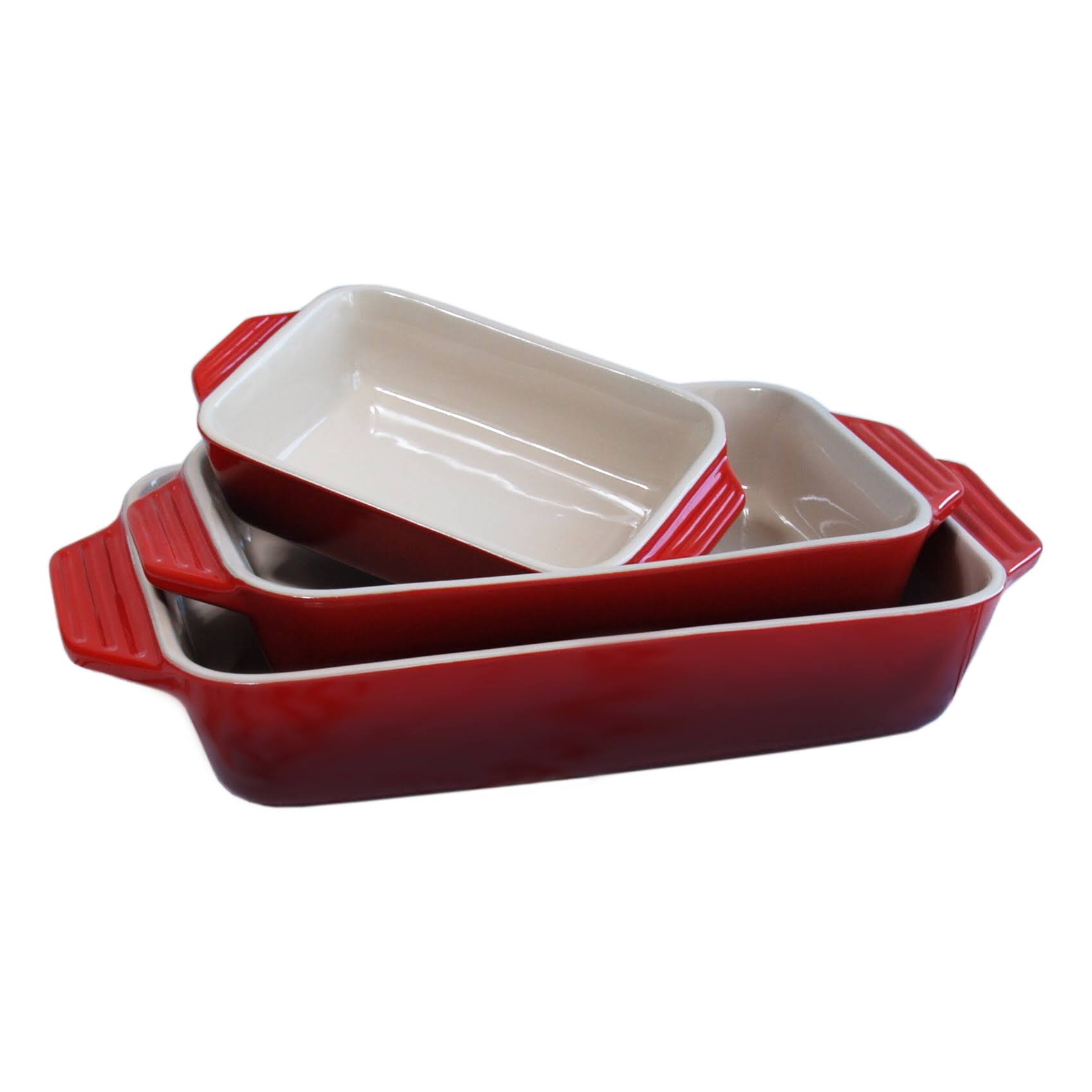 3 Piece Red Stoneware Rectangular Casserole Dish Set V8141