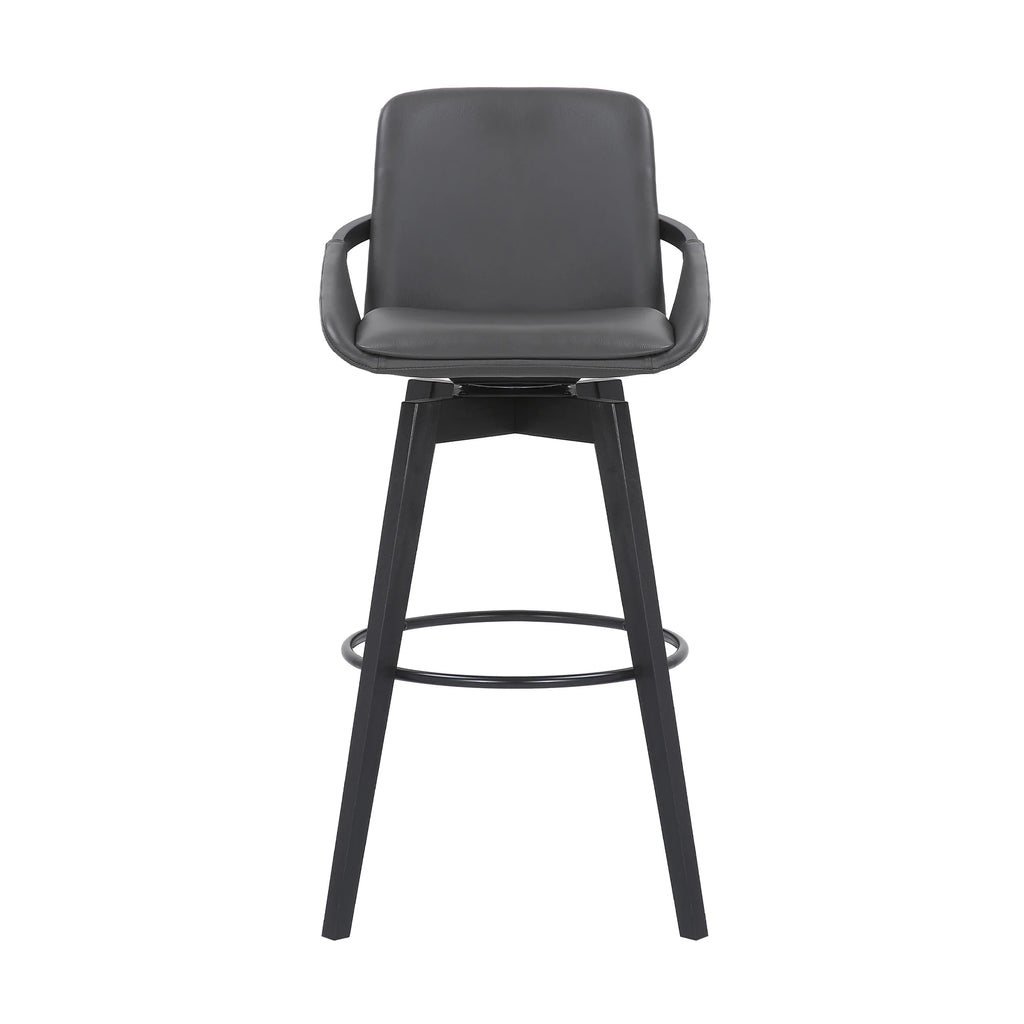 Gray Faux Leather and Black Wood Swivel Bar Stool N510