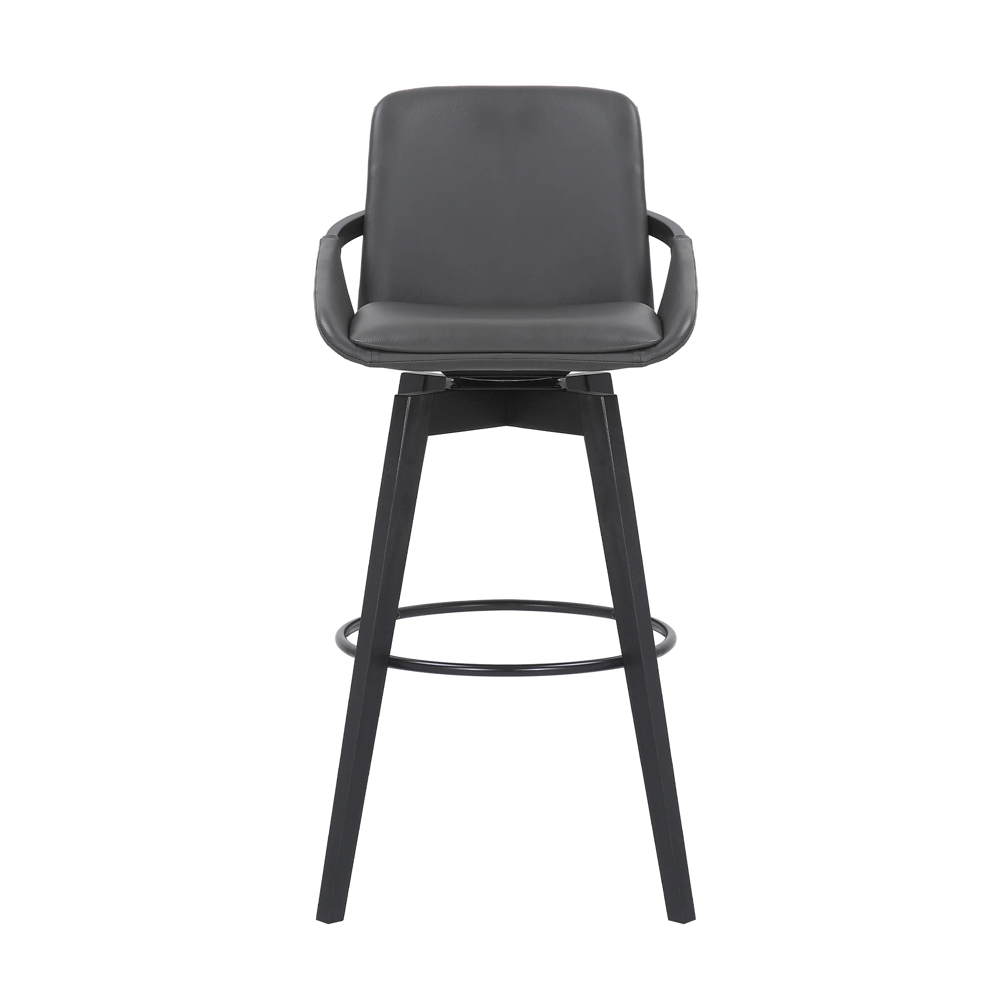 Gray Faux Leather and Black Wood Swivel Bar Stool N510