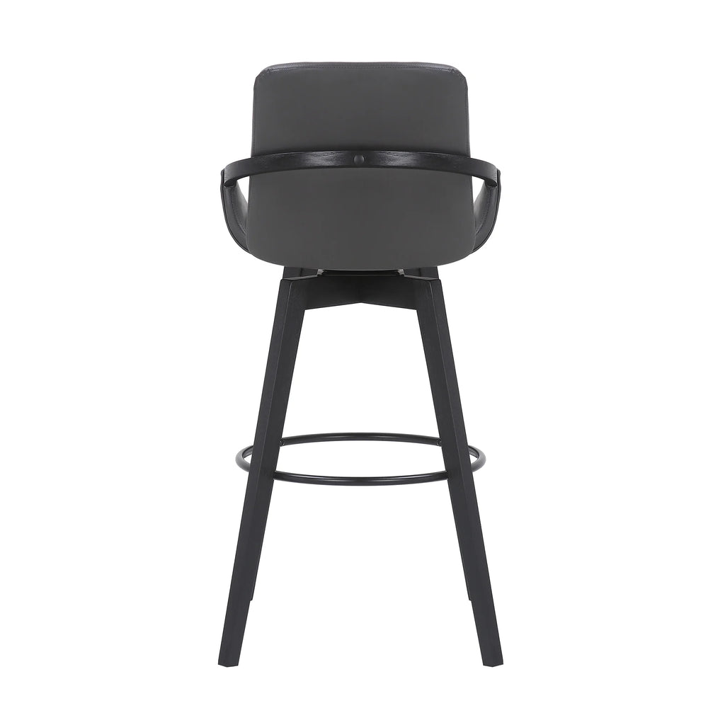 Gray Faux Leather and Black Wood Swivel Bar Stool N510