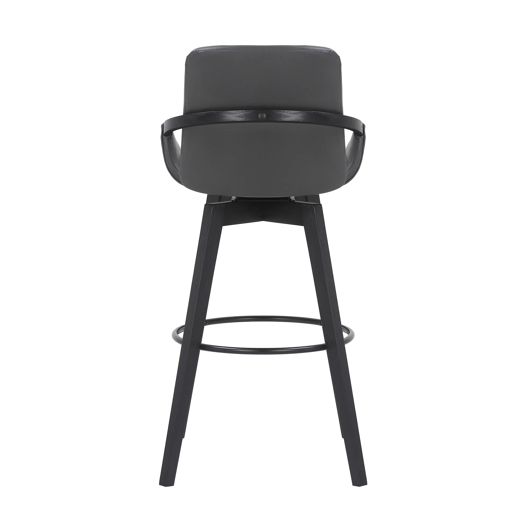 Gray Faux Leather and Black Wood Swivel Bar Stool N510