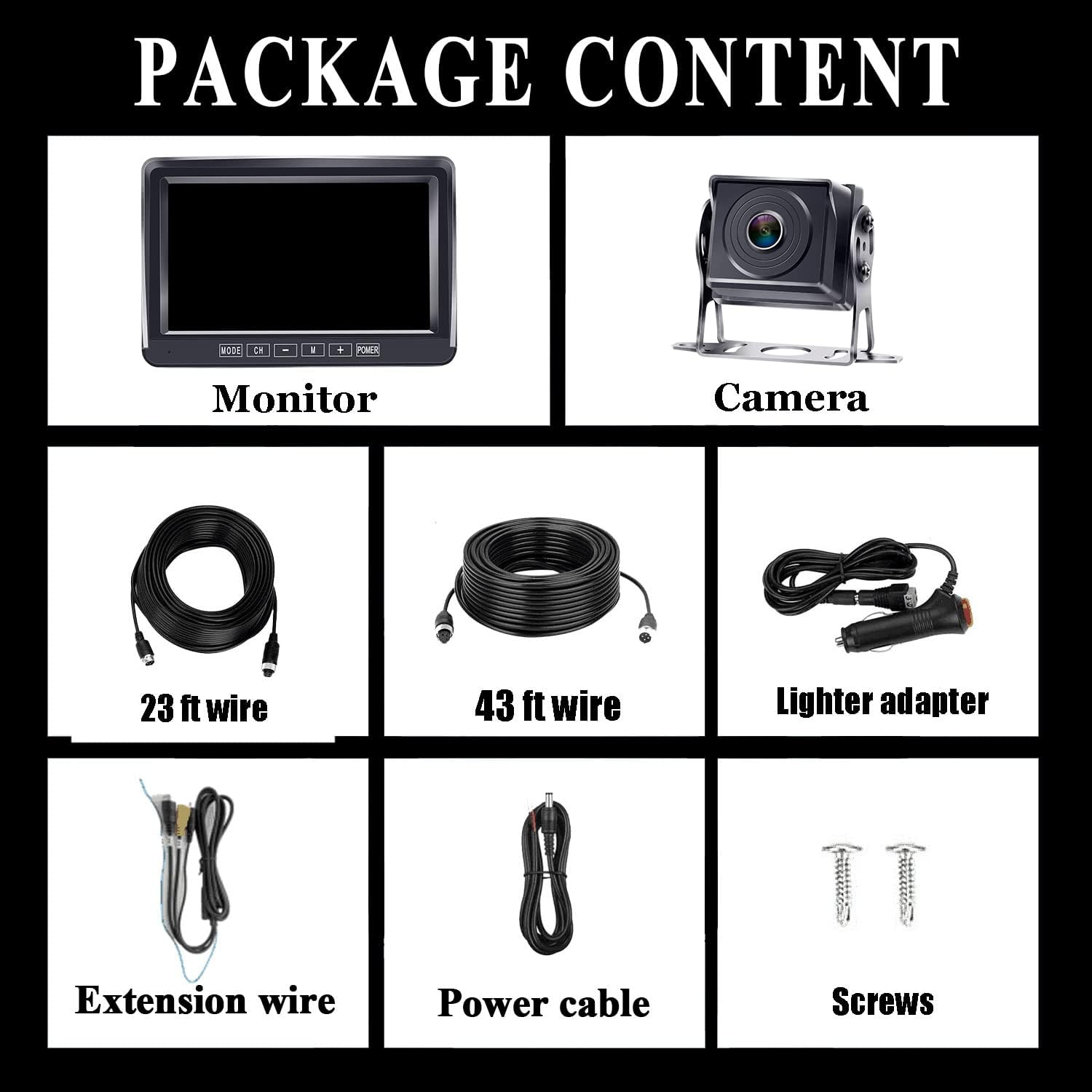 7 Inch Monitor Wired Backup Camera System for Trucks Trailers RVs Car, Pack of 2 L84933