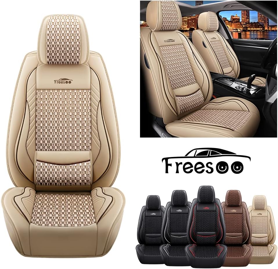 Black Red 9 Leather Car Seat Covers Full Set Q701943