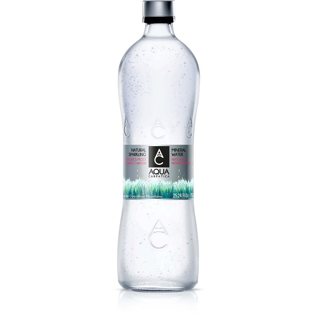 750 ml / 25.36 oz. (12 Pack) Natural Sparkling Mineral Spring Water in Glass Bottles B7168