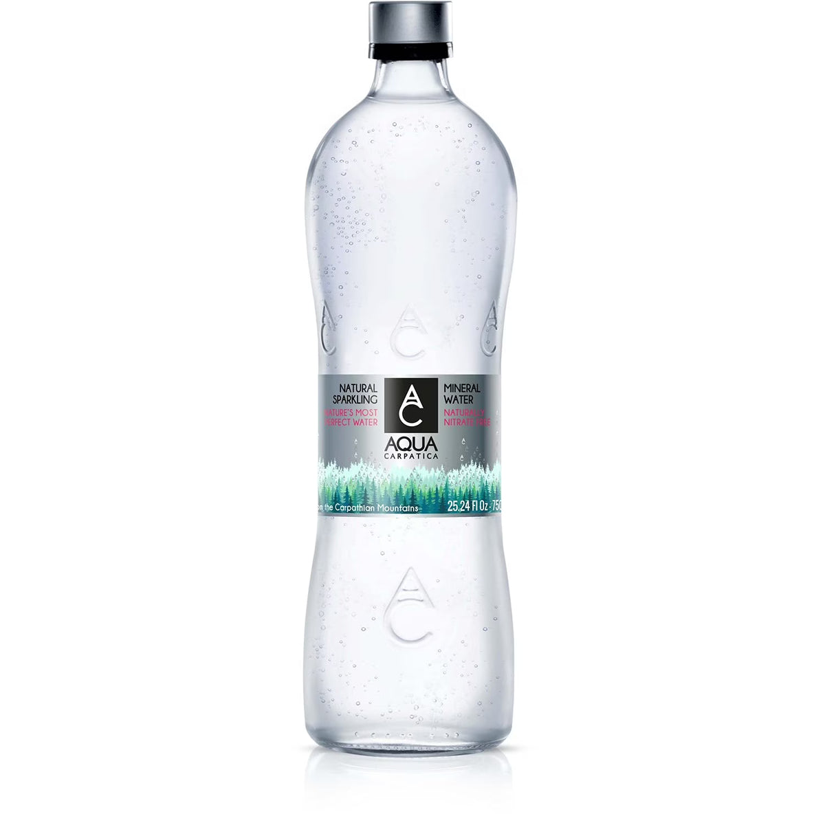 750 ml / 25.36 oz. (12 Pack) Natural Sparkling Mineral Spring Water in Glass Bottles B7168