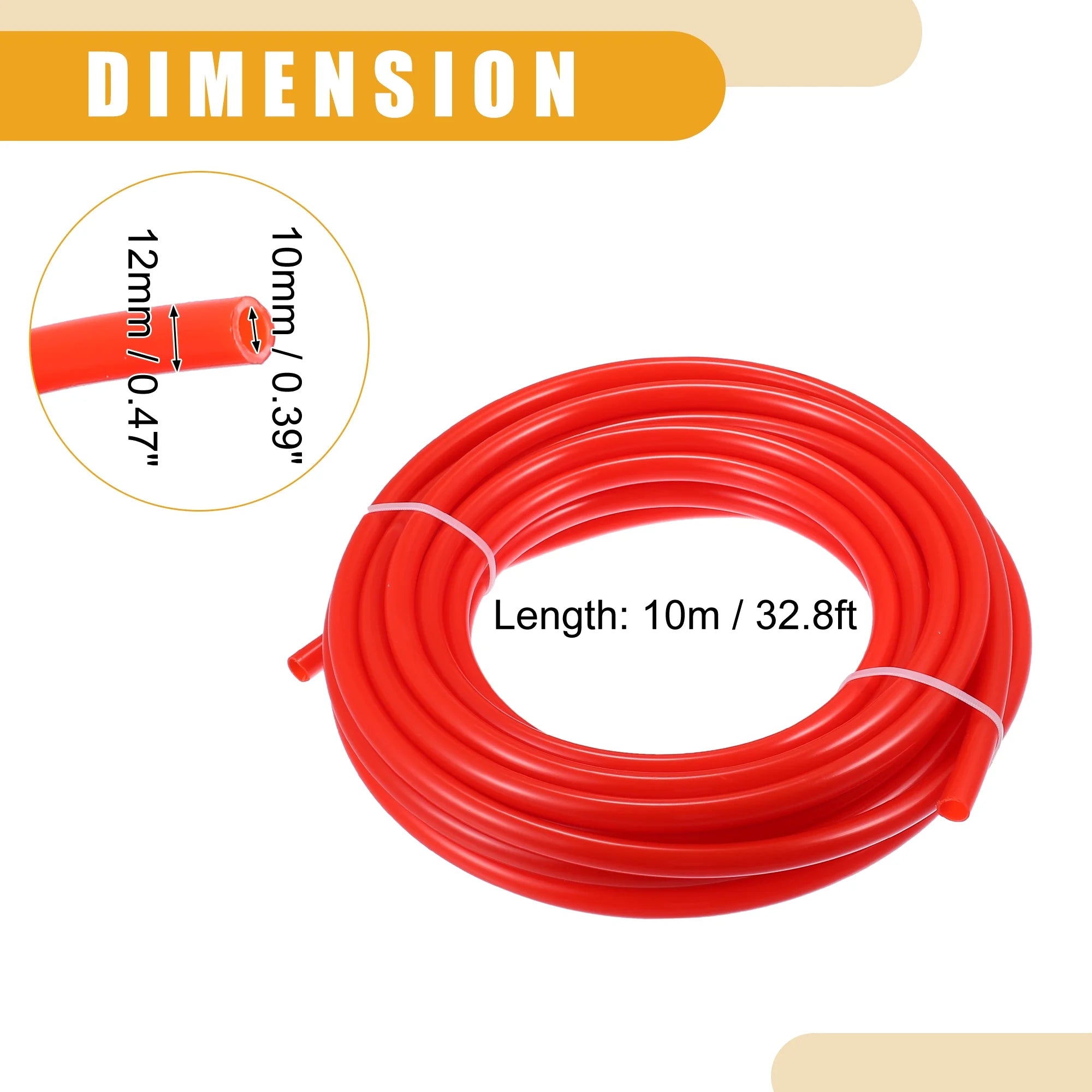Red 32.8ft 10mm ID Nylon Fuel Line Hose F778