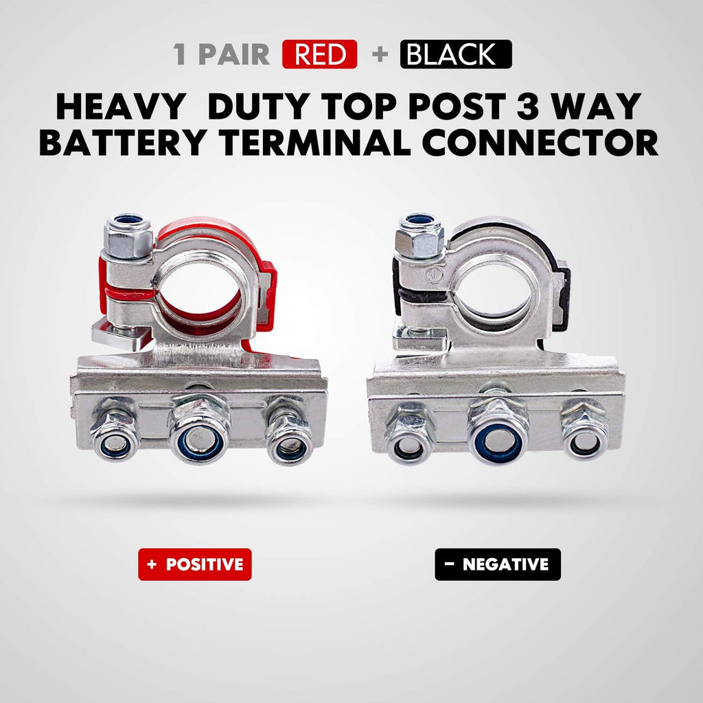 Top Post Battery Terminal Connectors with 3 Way, Copper Plate, Pack of 2 F229