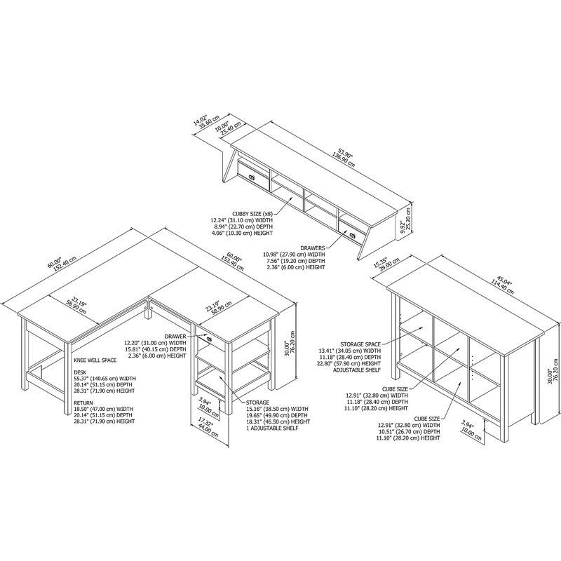 L Shaped Desk with Organizer and Bookcase S560