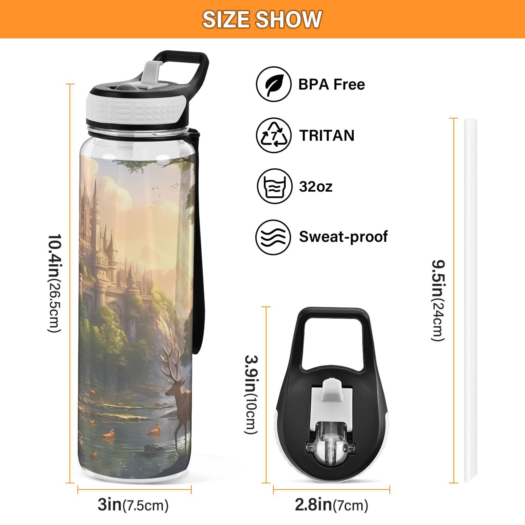 32oz Tritan Leakproof Clear Sports Water Bottle W330