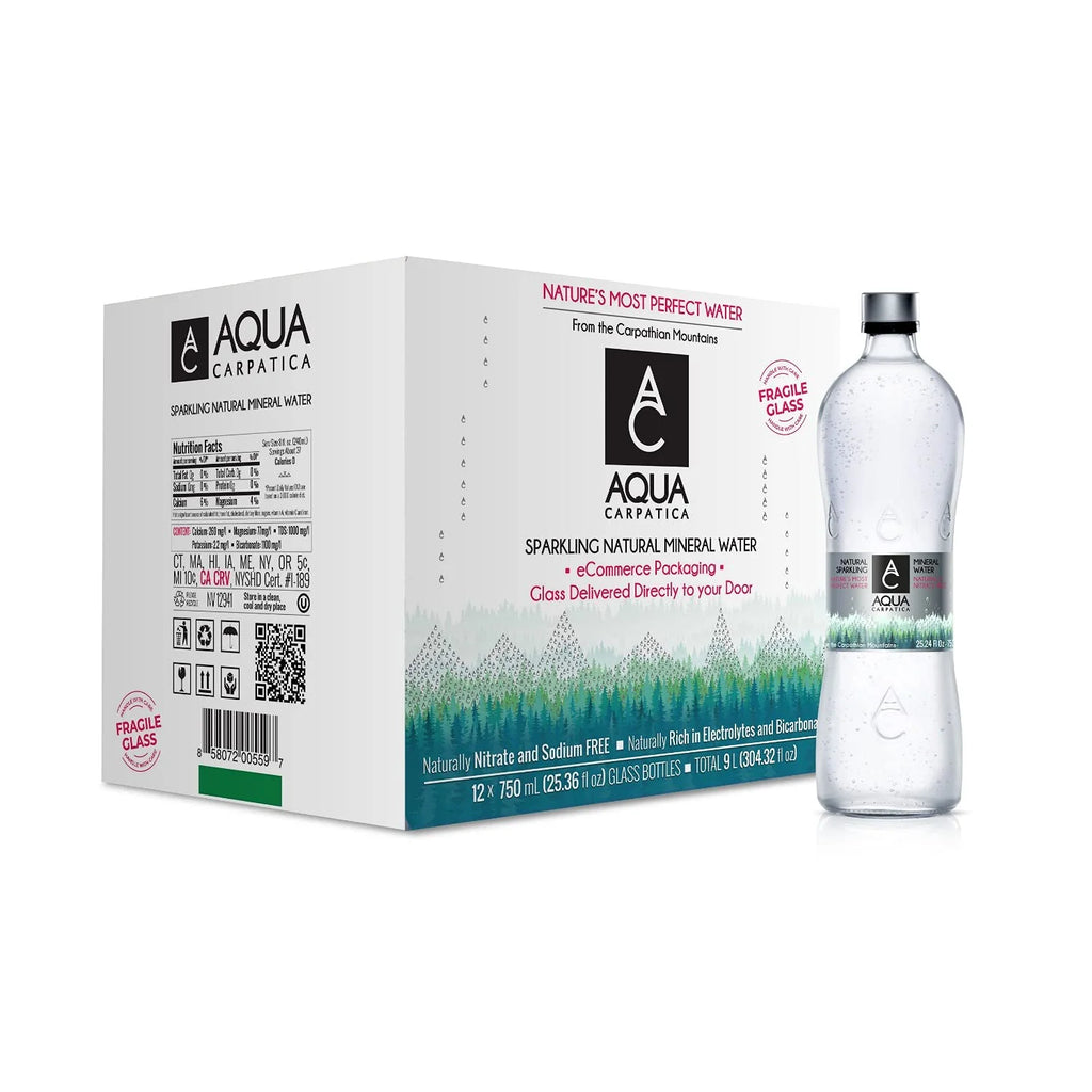 750 ml / 25.36 oz. (12 Pack) Natural Sparkling Mineral Spring Water in Glass Bottles B7168
