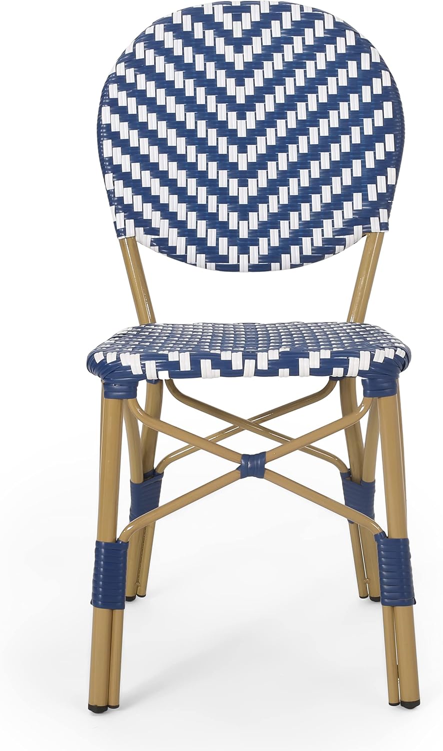 Navy Blue + White + Bamboo Finish Outdoor Bistro Chair B3031