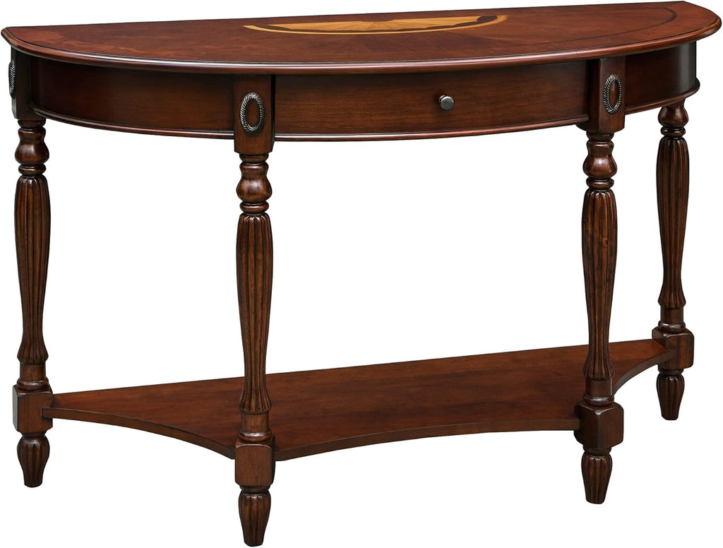Walnut Solid Wood Semi-Circle Console Table with Drawer R620