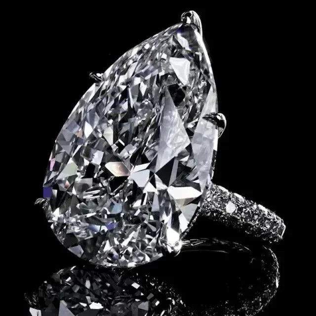 Pear Cut VVS1 Moissanite Hidden Halo Engagement Ring 14K White Gold Plated G269