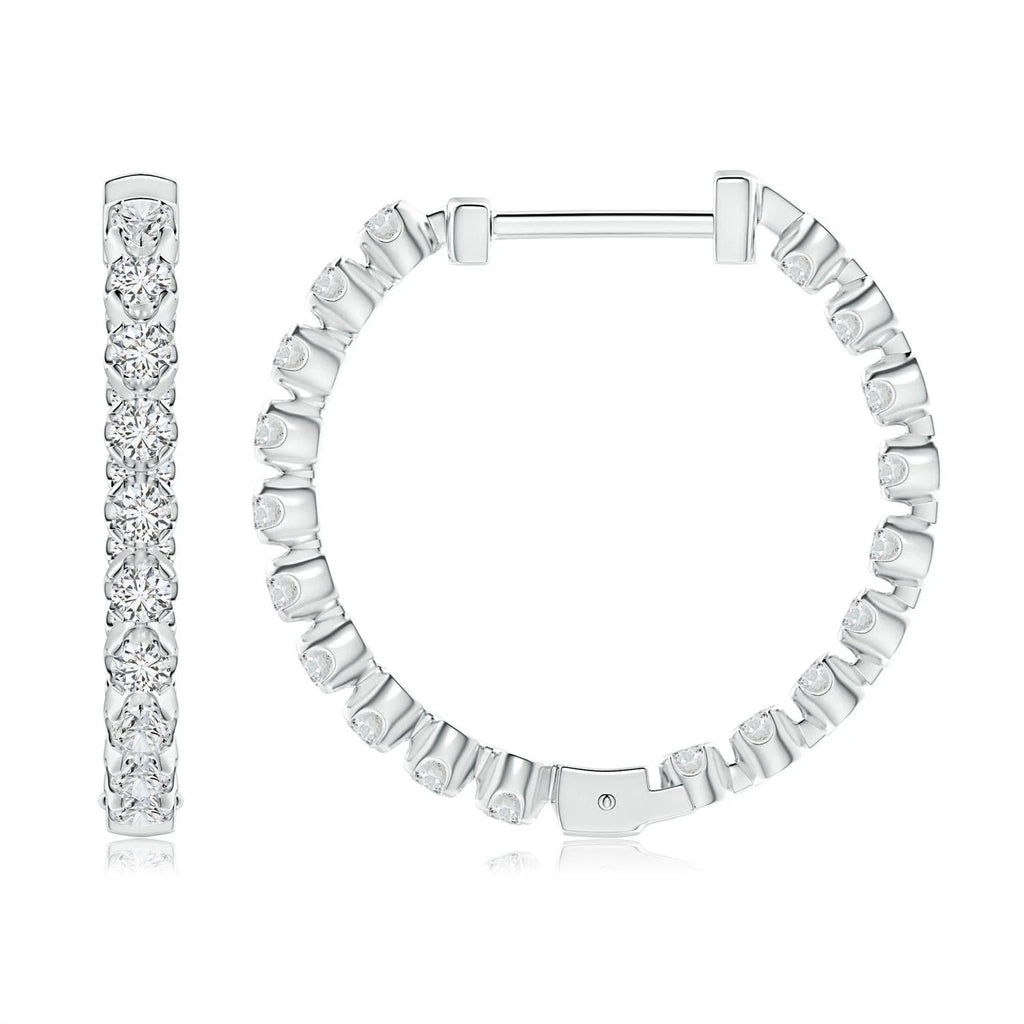 14K White Gold Diamond Hoops Earrings B22868