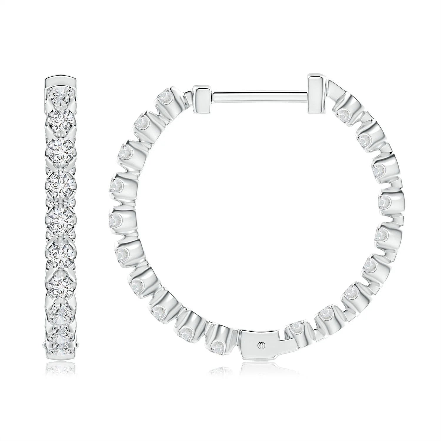 14K White Gold Diamond Hoops Earrings B22868