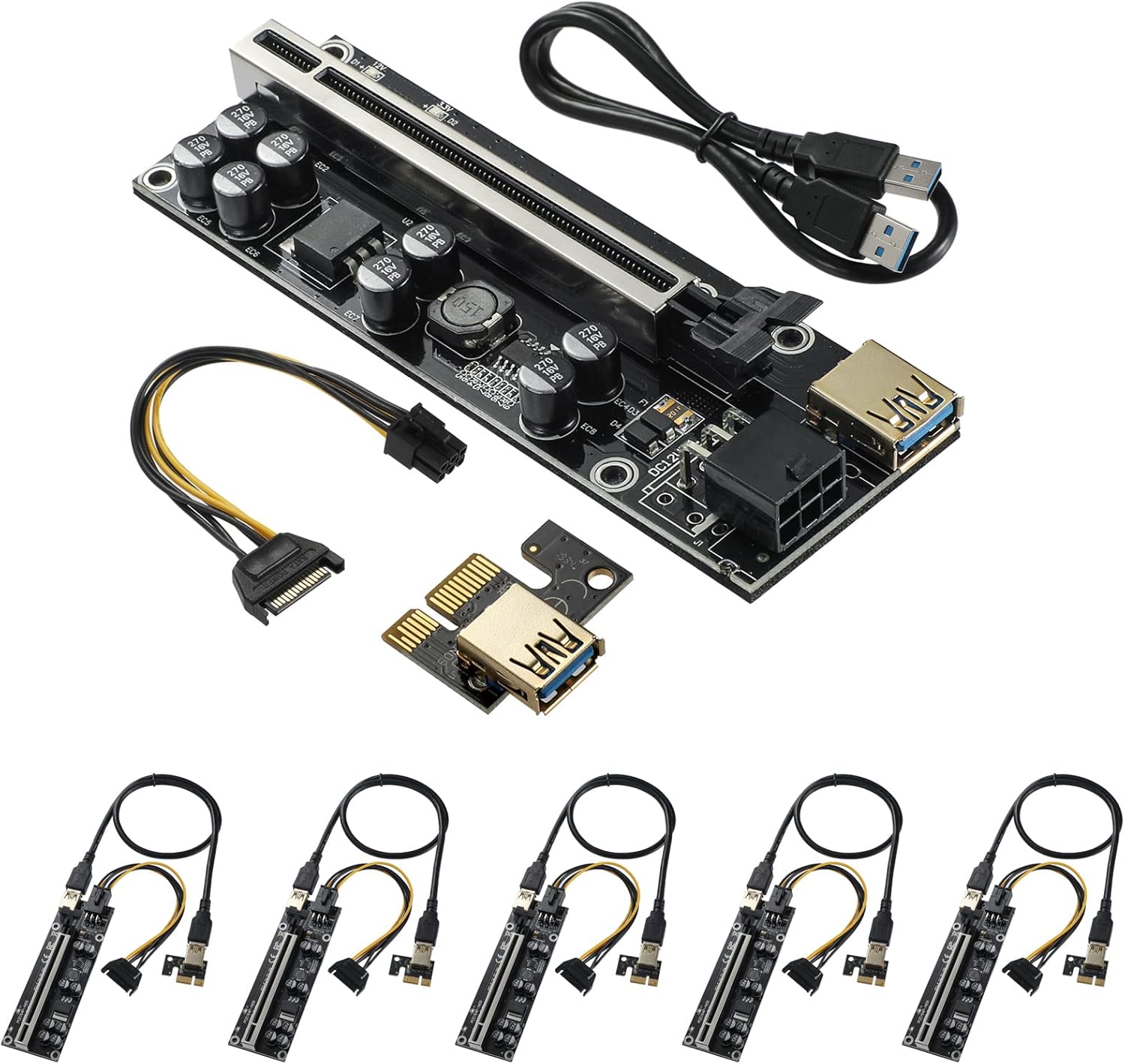 PCIE Riser 10 Solid Capacitors with RGB LED Light & 60cm USB 3.0 Extension Cable, Pack of 2 E261794