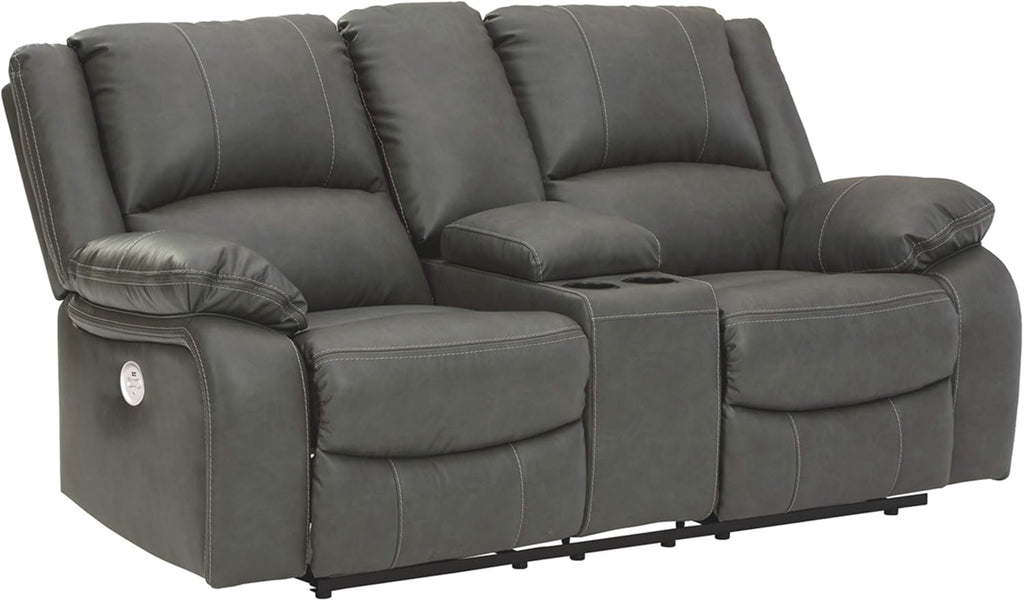 Black Faux Leather Double Reclining Loveseat with Storage Console Q441