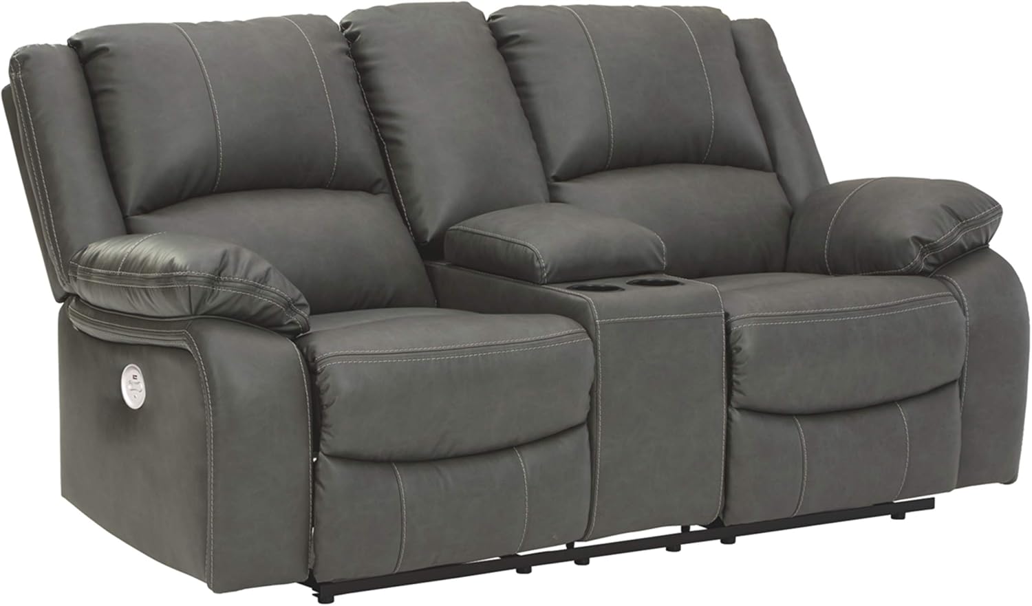 Black Faux Leather Double Reclining Loveseat with Storage Console Q441