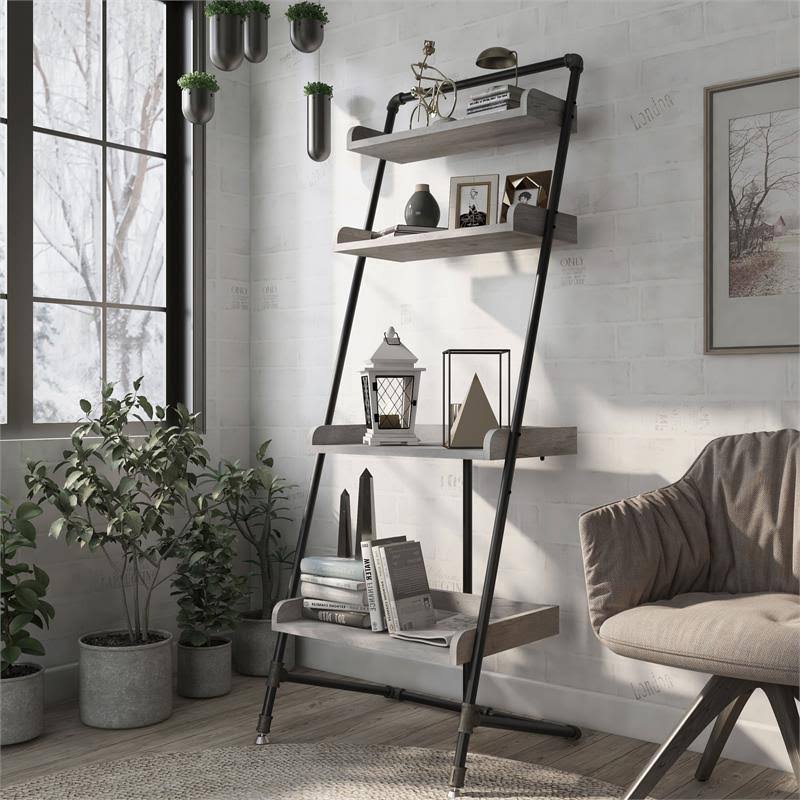 2-Piece Desk and Bookcase Set in Gray Oak P67047