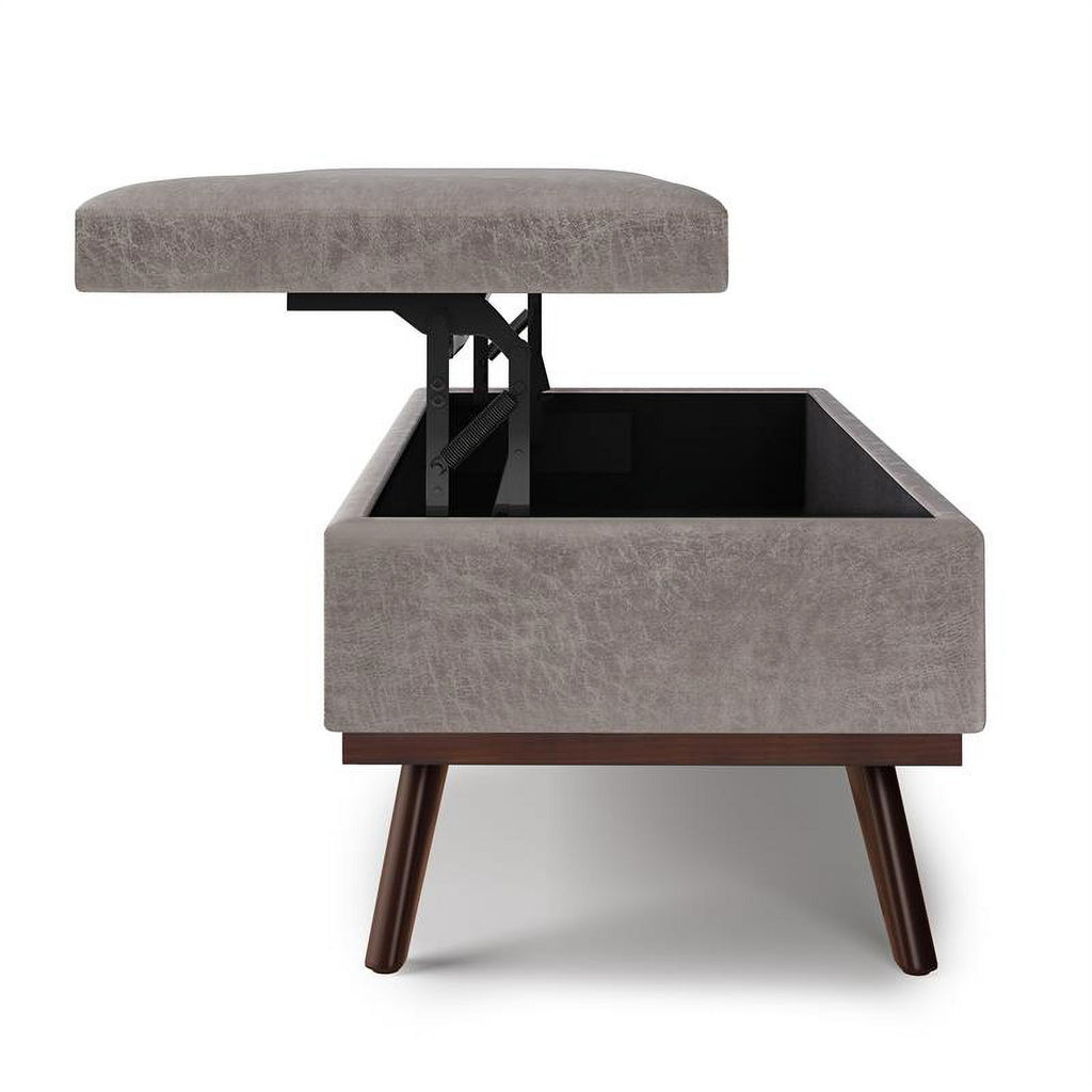 Distressed Grey Faux Leather Lift Top Storage Ottoman P25146