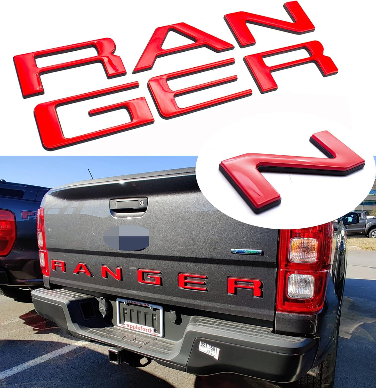 Black with Red Outline Double Layer Tailgate Insert Letters Pack of 2 Y5156