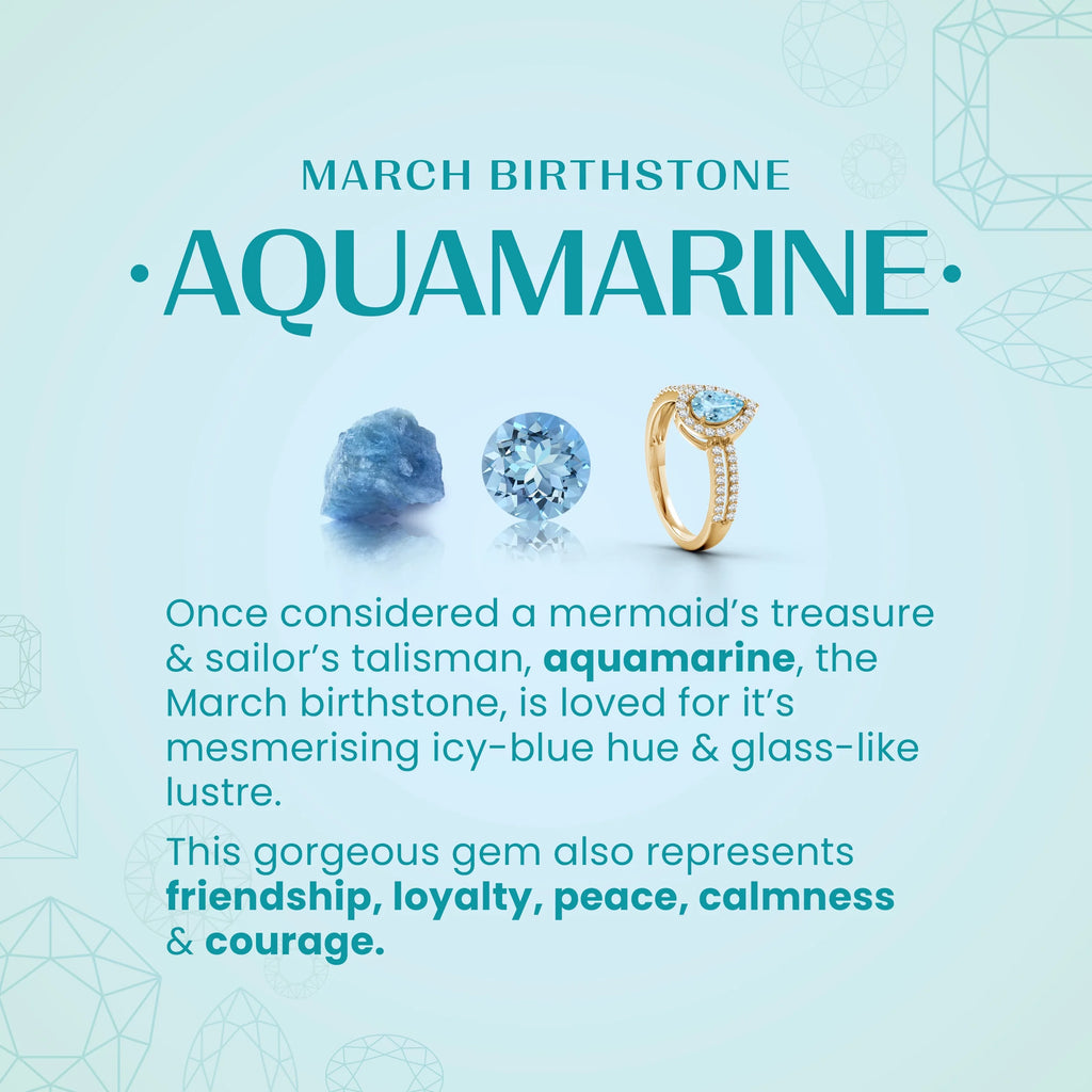Natural Aquamarine & Diamond Ring in 14K White & Rose Gold, Size 7.5, 6mm V1227