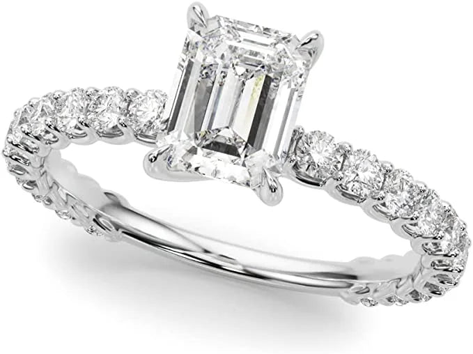 1.00 Carat Lab Grown Diamond Emerald Cut and Round Engagement Ring S2218