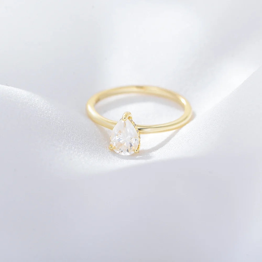Water Drop Shaped White Zircon 14k Gold Plated 925 Sterling Silver Ring R641806