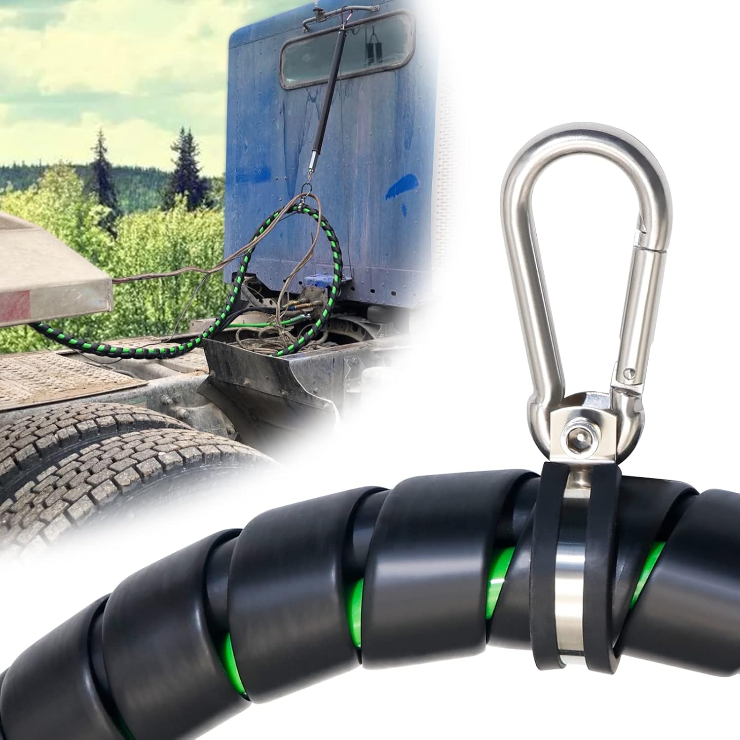 15 Ft 7 Way Heavy Duty Truck Tractor Trailer Electric Cable Wrap Cord ABS & Air Line Hose Assembly with Aluminum Glad Hands S5302