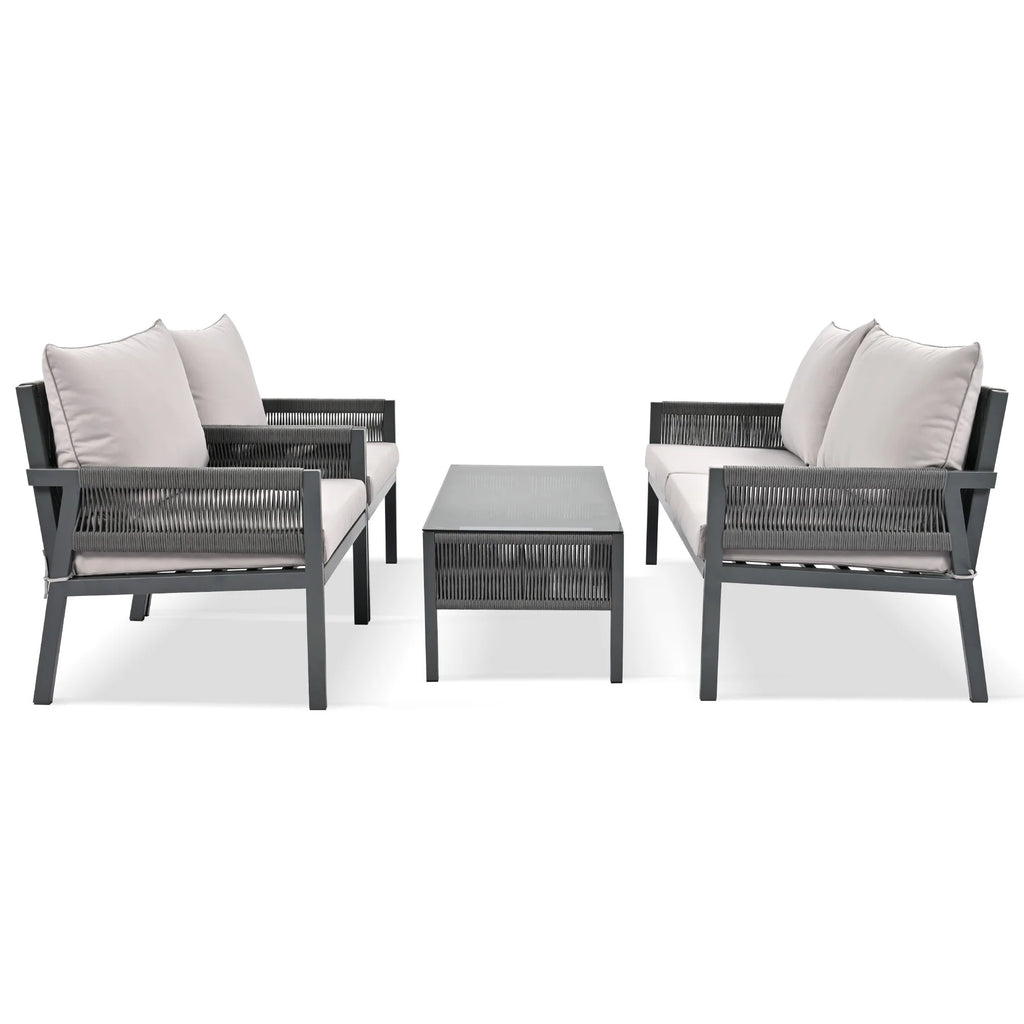 4PCS Outdoor Woven Rope Patio Furniture Set with Tempered Glass Tabletop G312548