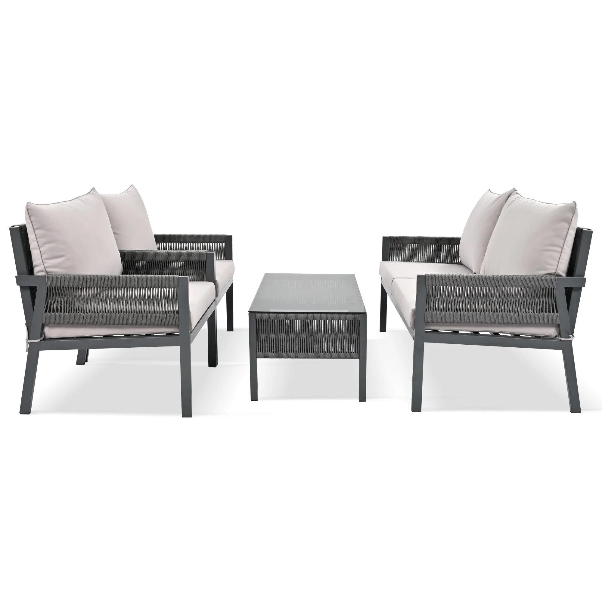 4PCS Outdoor Woven Rope Patio Furniture Set with Tempered Glass Tabletop G312548