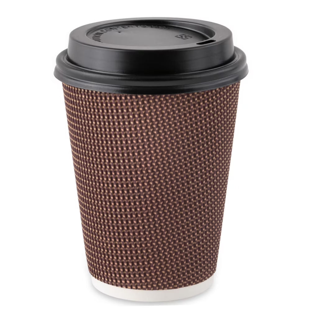 48 Pc Insulated Double Walled Disposable Paper Hot Cups with Lids Z247