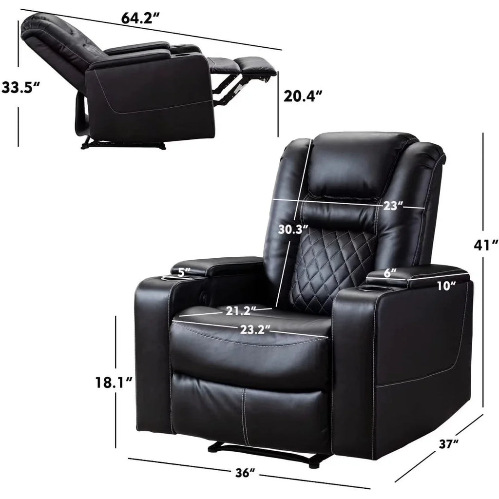 Brown Leather Home Theater Seating with USB Ports and Cup Holders E5793