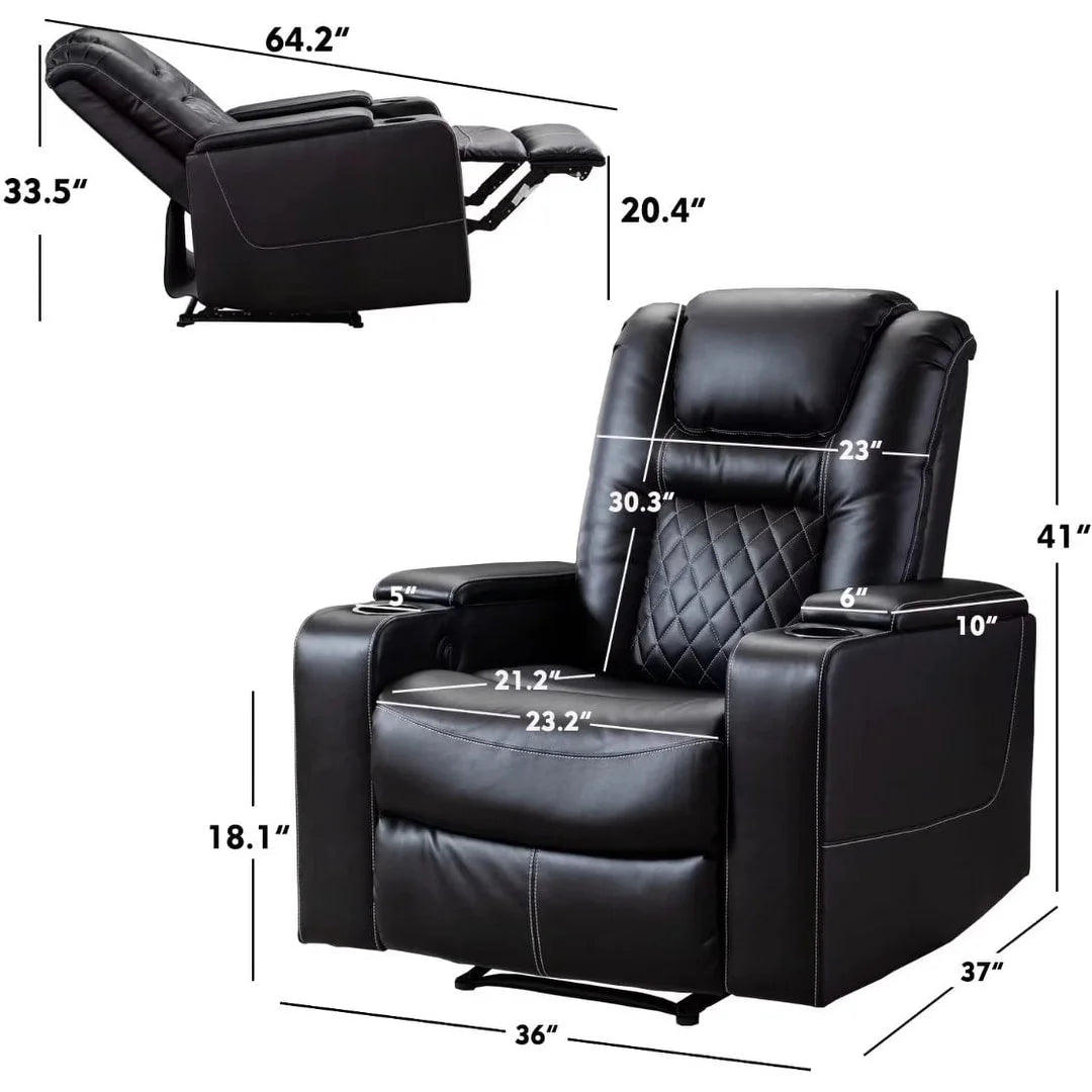 Brown Leather Home Theater Seating with USB Ports and Cup Holders E5793