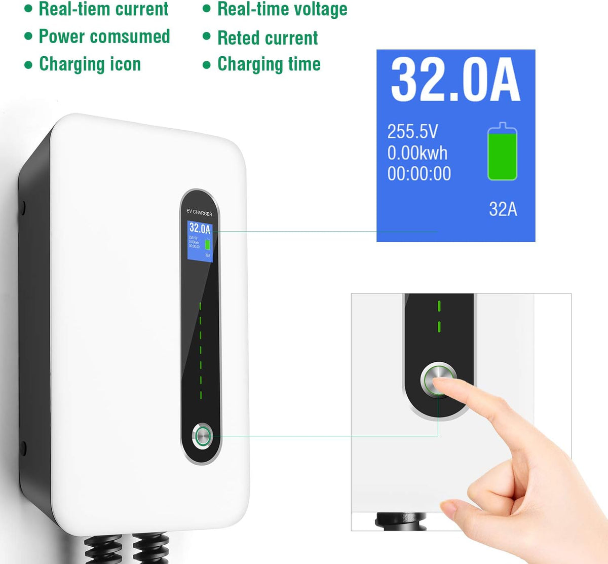 32A Level 2 EV Charger Station with 20ft Cable B65371