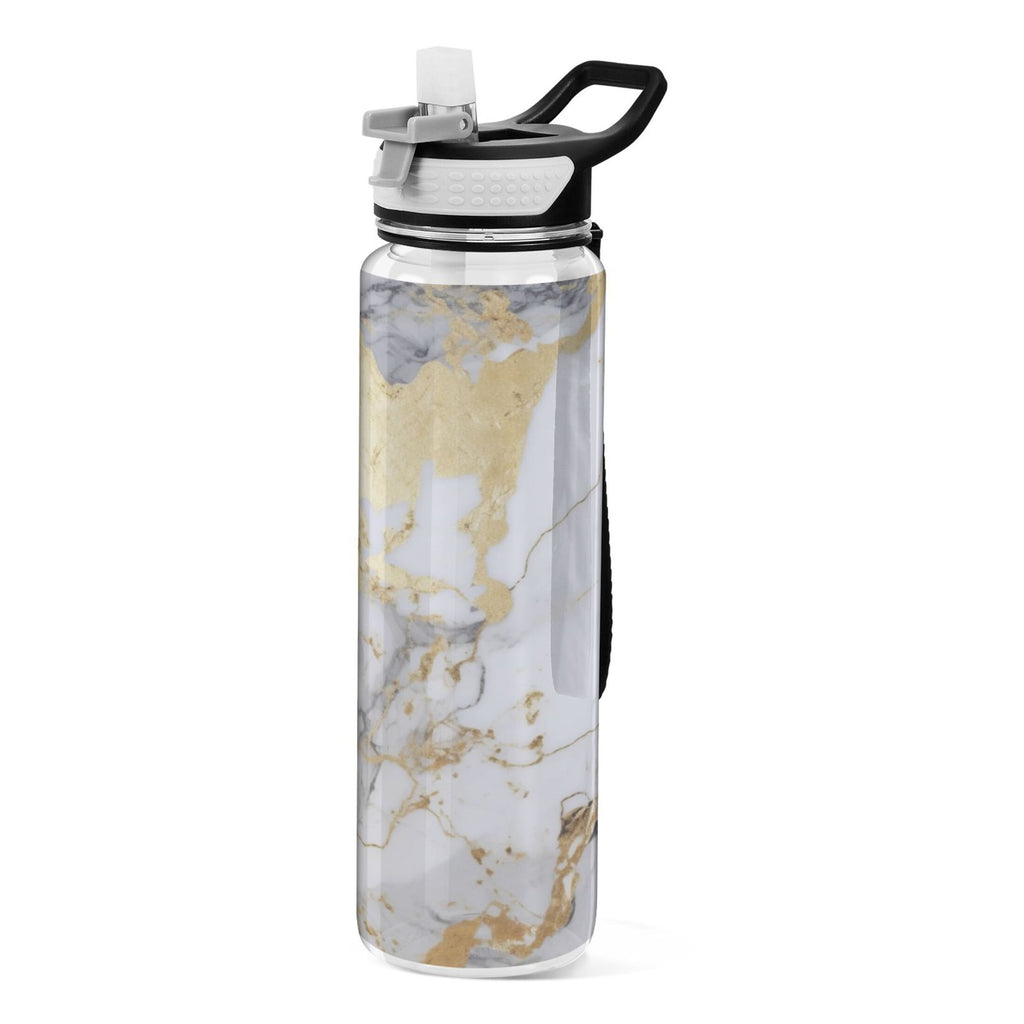 White and Black Golden Marble 32oz Tritan Leakproof Water Bottle with Straw I9032