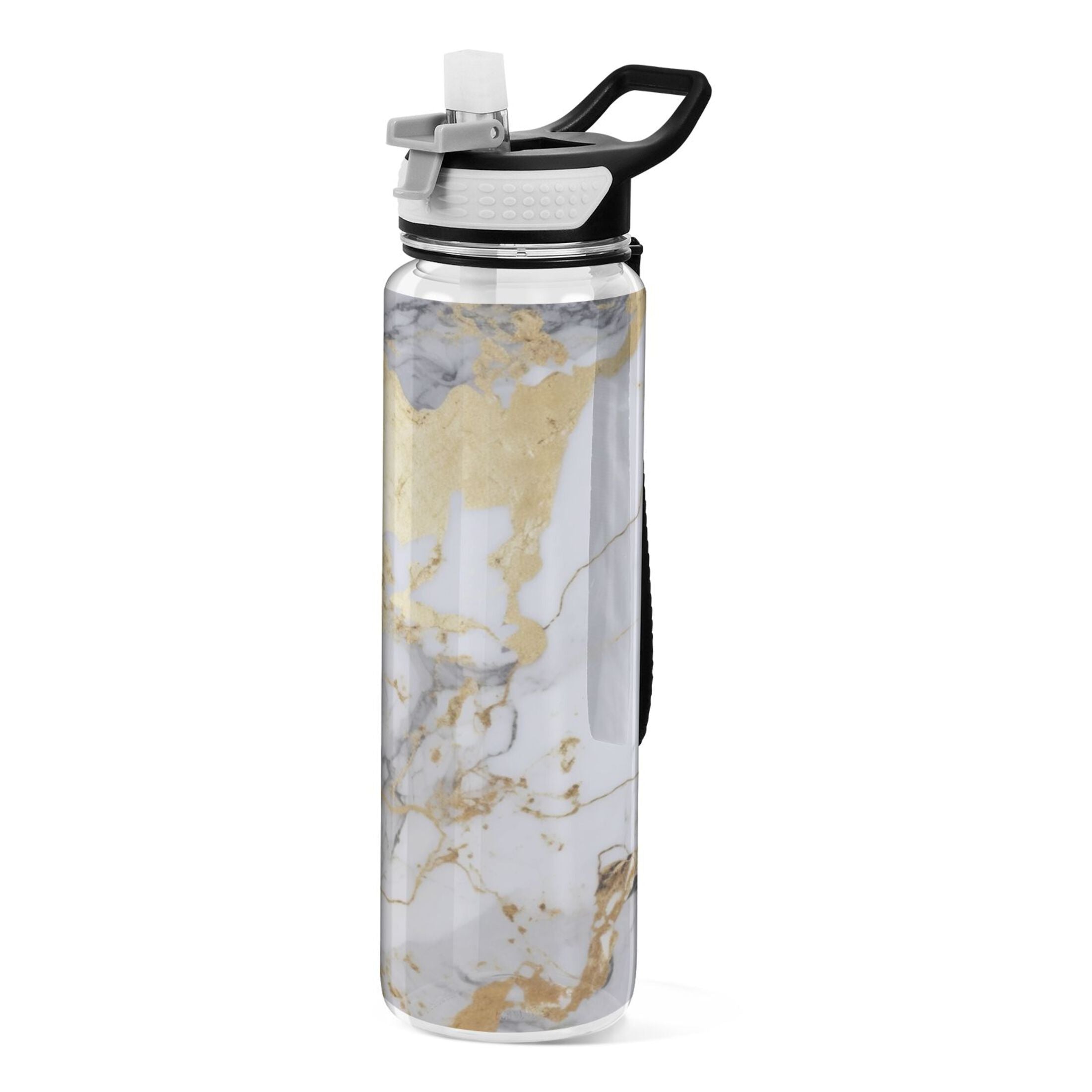 White and Black Golden Marble 32oz Tritan Leakproof Water Bottle with Straw I9032