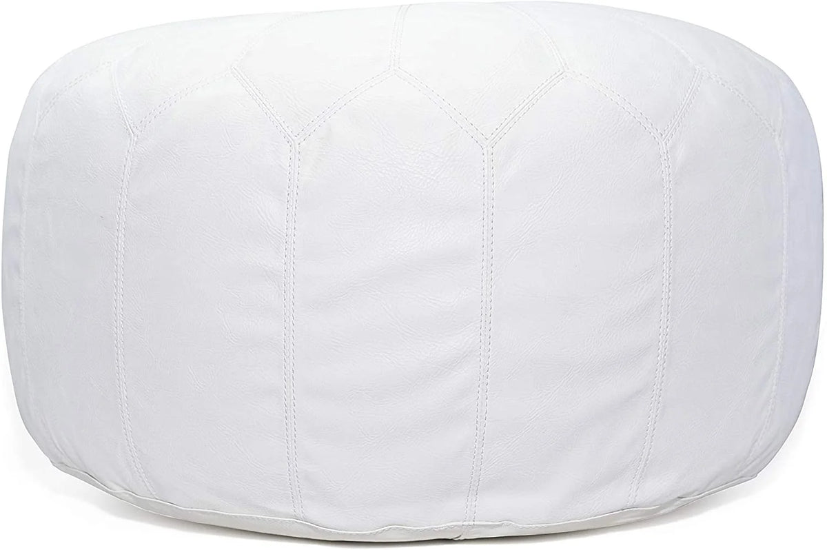 White Leather Round Pouf Ottoman E28553